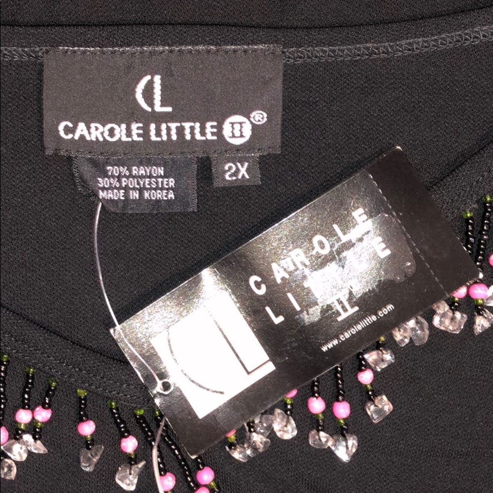 Carole Little NWT Size 2X Black - Pink Bead Fringe V-Neck Rayon Knit Blouse Top - Picture 6 of 6